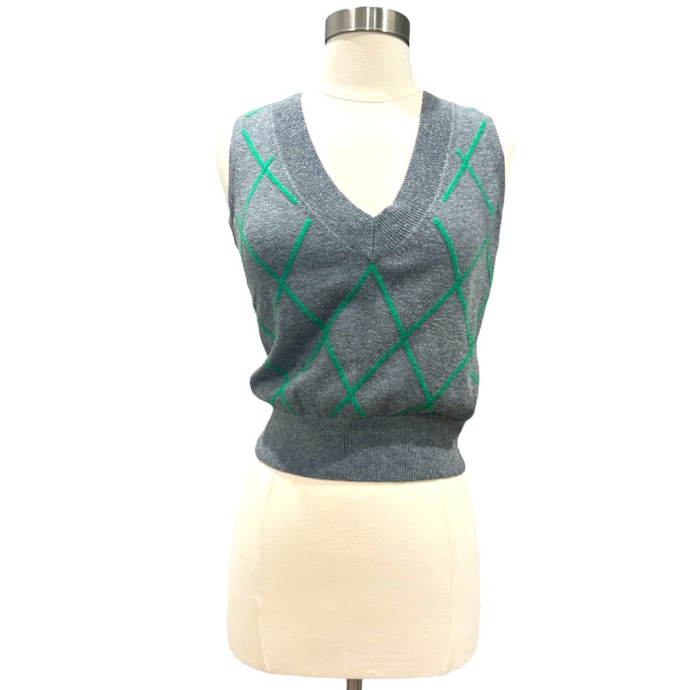 Express Design Studio V Neck Gray Green Sweater Vest Women’s Size Small